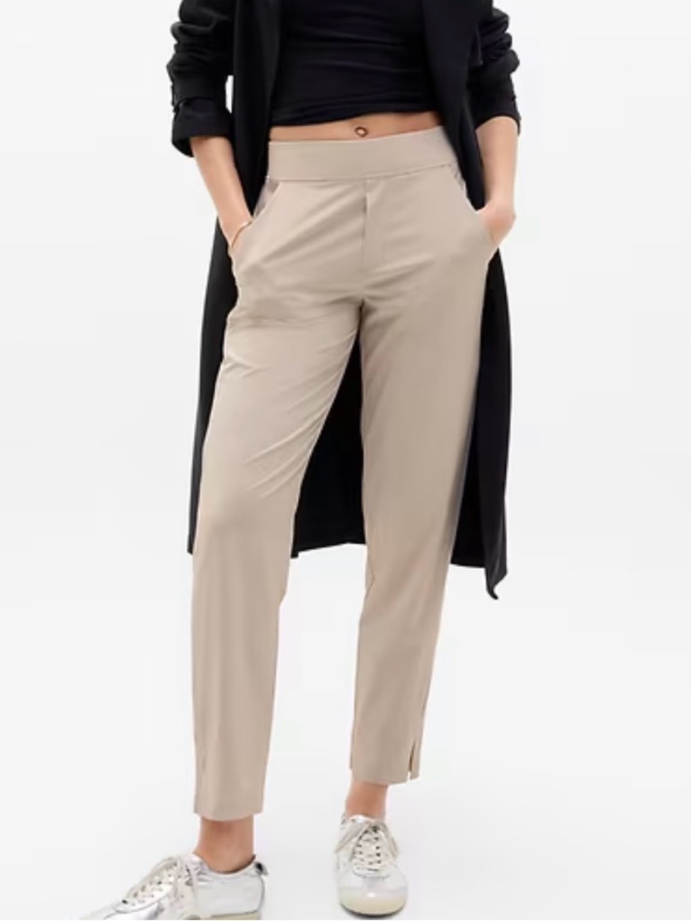 Athleta Womens Brooklyn Mid Rise Ankle Pants Sz 10 Beige Pull On Lightweight
